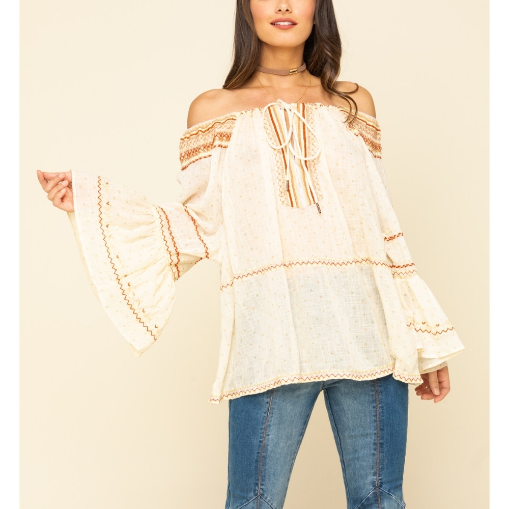 Free People Boho Talia Embroidered Top XS